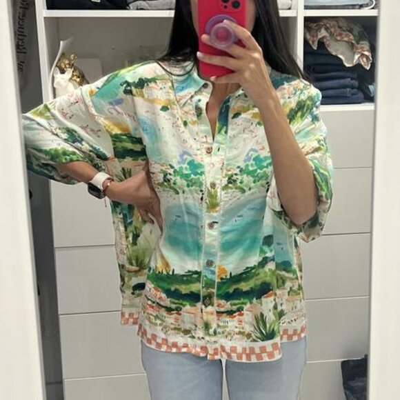 Anthropologie Celandine Linen Blend Printed Buttondown Shirt m new with tag xs - Picture 5 of 12